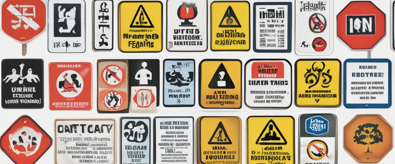 Various safety signs and labels